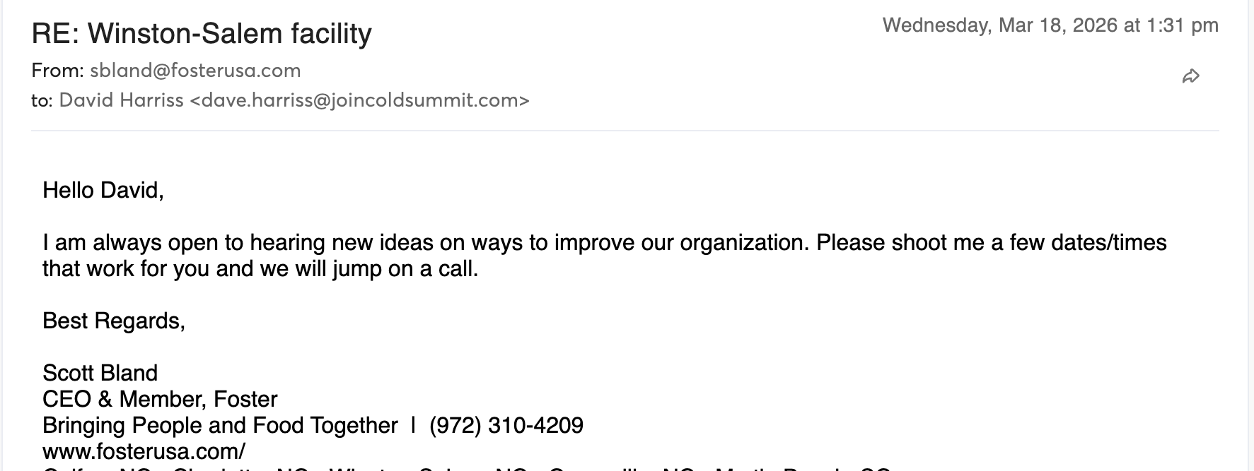 Interested reply to the Cold Summit campaign