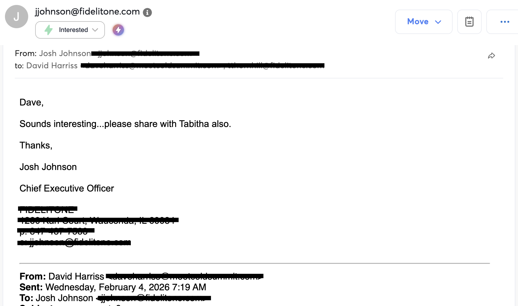 Client reply — Fidelitone CEO