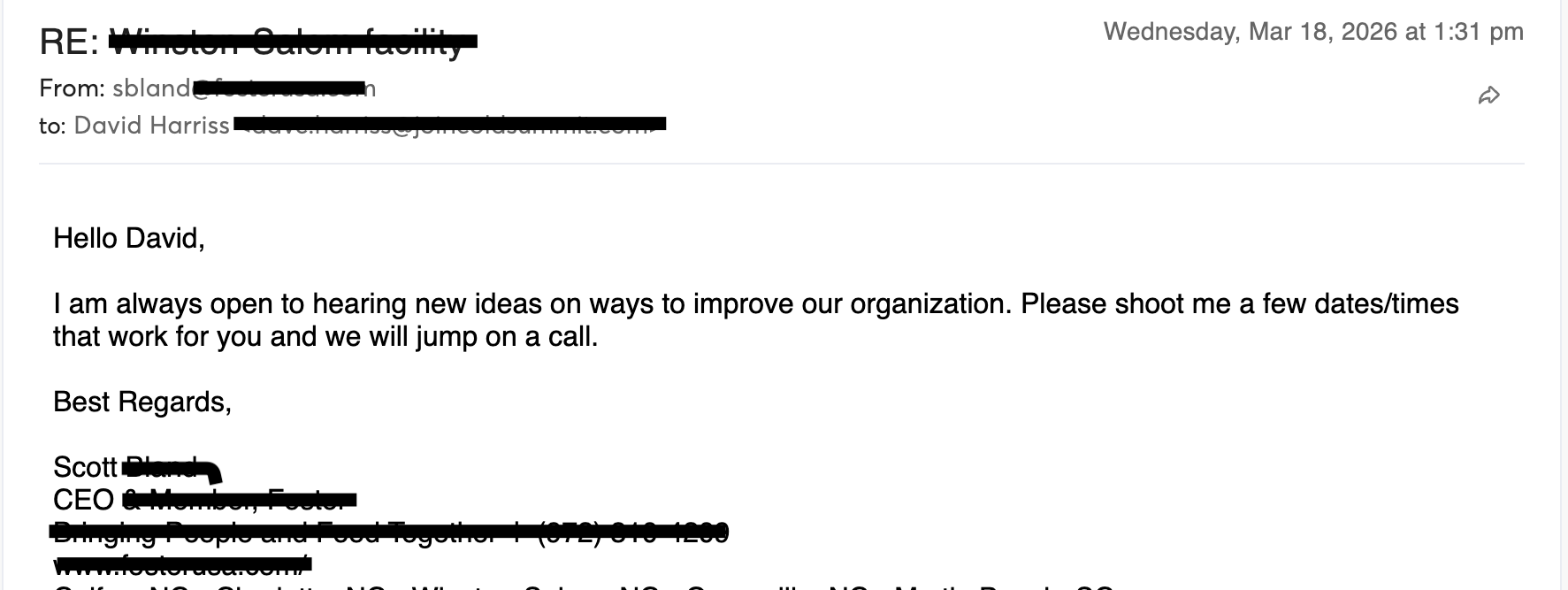 Client reply — Foster CEO