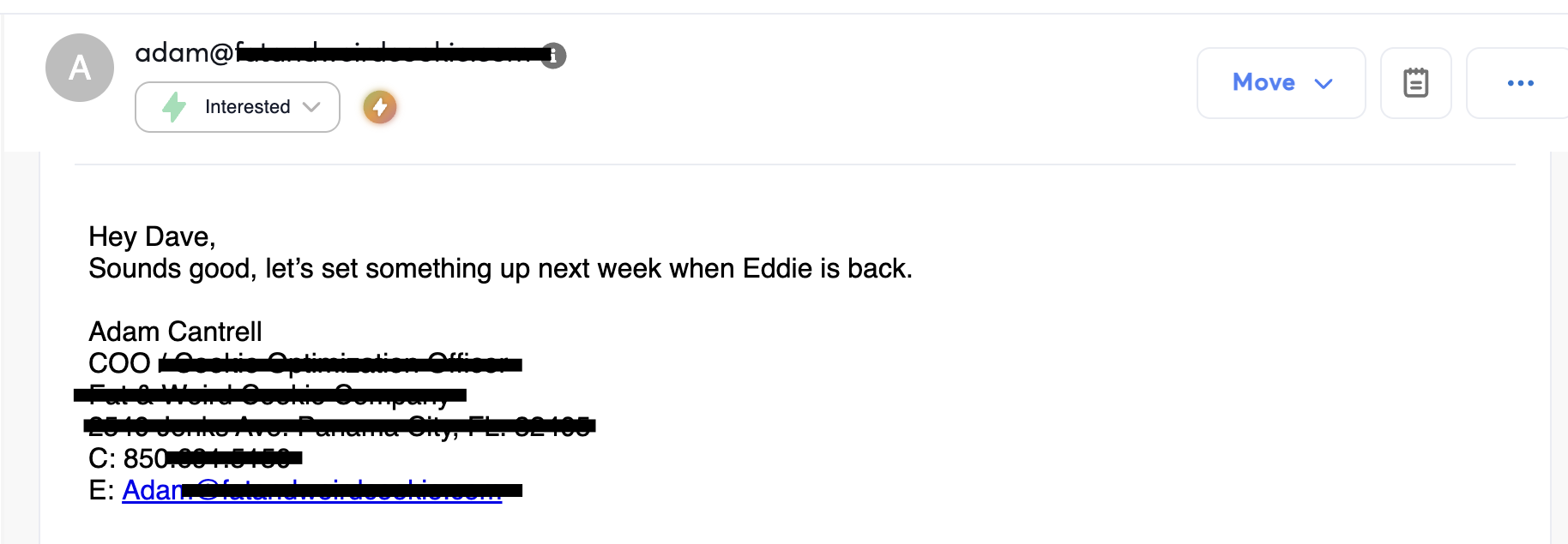 Client reply — Fat & Weird Cookie COO