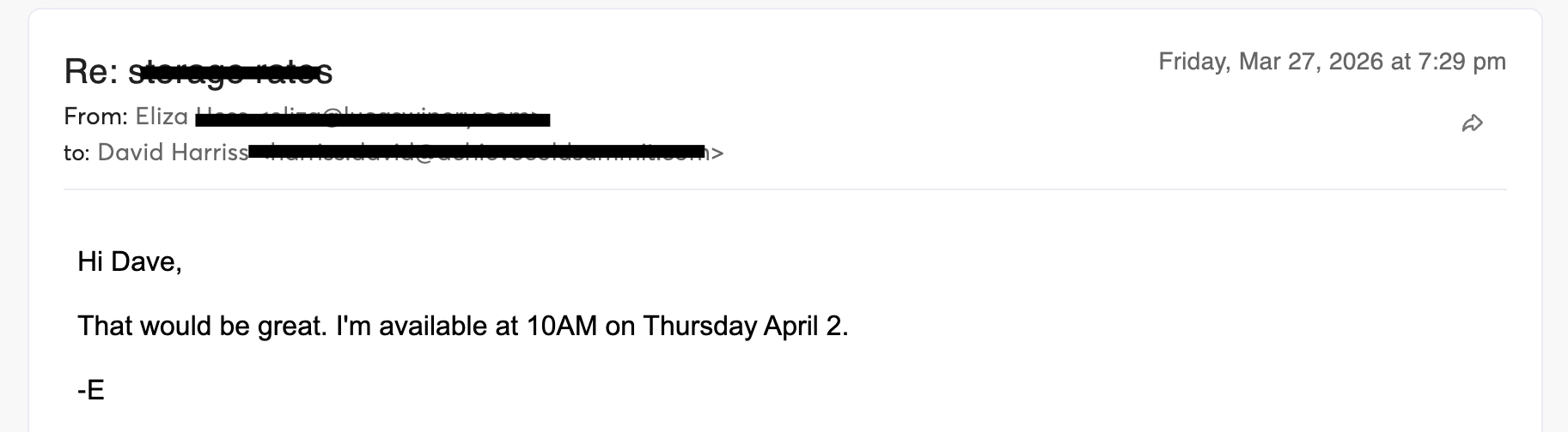 Client reply — Eliza booking a slot